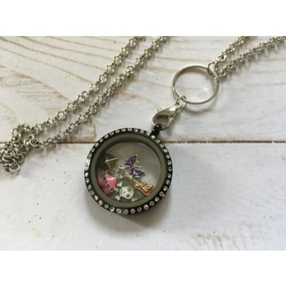 ROUND LIVING MEMORY Floating Charm LOCKET STAINLESS STEEL Goth - Picture 3 of 4